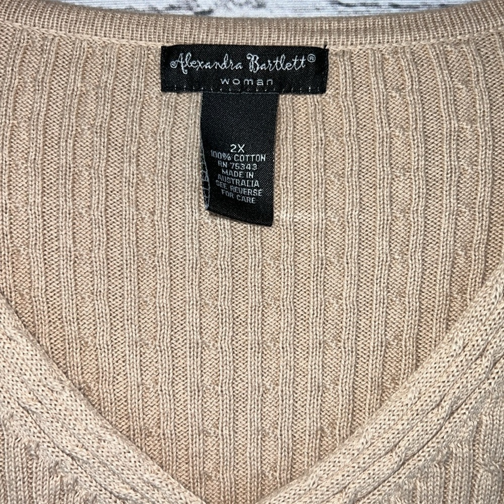 ALEXANDRA BARTLETT Beige Knit Sweater, Vee Neck, Size 2X - Picture 4 of 7